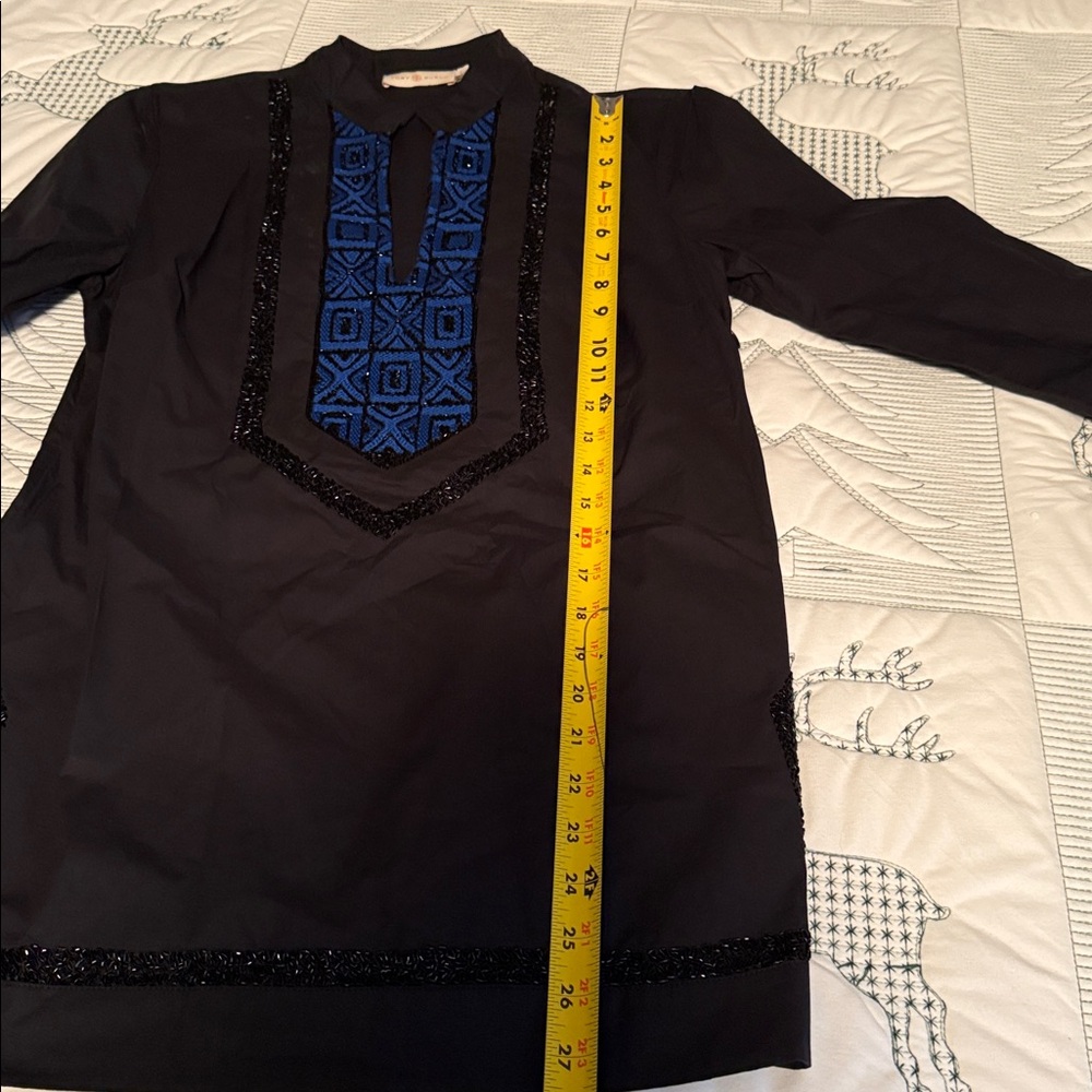 Tory Burch Black Top with Blue and Black Detailing-8 - Picture 4 of 9